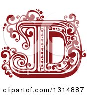 Clipart Of A Retro Red Capital Letter D With Flourishes Royalty Free Vector Illustration