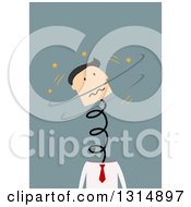 Poster, Art Print Of Flat Design White Businessman Stressed Out His Head Springing Off Of His Body On Blue
