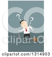 Poster, Art Print Of Flat Design Of A White Businessman Being Cut Out Of The Floor On Blue