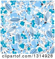 Clipart Of A Seamless Blue Blossom Flower And Leaf Flower Pattern Background Royalty Free Vector Illustration