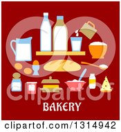Poster, Art Print Of Flat Design Of Baking Goods Over Red And Text