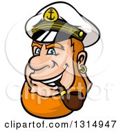 Cartoon Happy Red Haired And Bearded Captains Face Smoking A Pipe