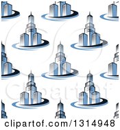 Poster, Art Print Of Seamless Background Pattern Of Blue Towers And City Skyscrapers