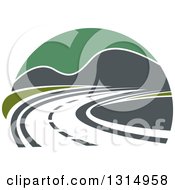 Poster, Art Print Of Curving Highway Road And Mountains With Green Sky