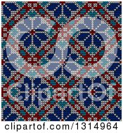 Poster, Art Print Of Blue White And Red Seamless Norwegian Embroidered Winter Pattern Of Snowflakes In Diamonds
