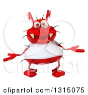 Clipart Of A 3d Red Germ Virus Wearing A White T Shirt Shrugging Royalty Free Illustration by Julos