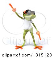 Clipart Of A 3d Casual Green Springer Frog Wearing A White T Shirt And Sunglasses Dancing Royalty Free Illustration