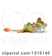 Clipart Of A 3d Green Springer Frog Reclined In A Gardening Apron 2 Royalty Free Illustration