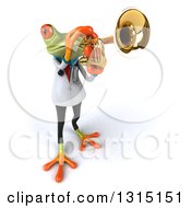 Clipart Of A 3d Green Doctor Springer Frog Playing A Trumpet Royalty Free Illustration