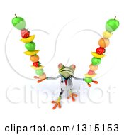 Clipart Of A 3d Green Doctor Springer Frog Looking Up And Balancing Fruit Royalty Free Illustration