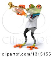 Clipart Of A 3d Green Doctor Springer Frog Facing Left And Playing A Trumpet Royalty Free Illustration