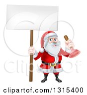 Poster, Art Print Of Happy Christmas Santa Claus Plumber Holding A Plunger And Blank Sign