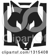 Clipart Of A Black And White Woodcut Dog Face In A Frame Royalty Free Vector Illustration