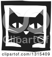 Poster, Art Print Of Black And White Woodcut Cat Face In A Frame