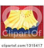 Poster, Art Print Of Stage Setting Of The Sun And Silhouetted Shrubs Framed With Red Drapes 3