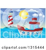 Poster, Art Print Of Cartoon Tugboat Near A Lighthouse During The Day