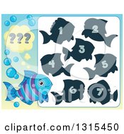 Clipart Of A Blue And Purple Fish And Riddle Game Royalty Free Vector Illustration by visekart
