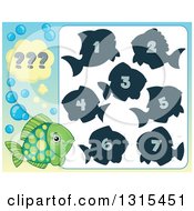 Clipart Of A Green Fish And Riddle Game Royalty Free Vector Illustration by visekart