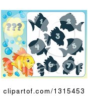 Clipart Of A Yellow And Orange Fish And Riddle Game Royalty Free Vector Illustration by visekart