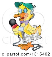 Cartoon Yellow Duck Reporter Holding A Microphone And Newspaper