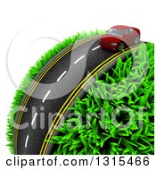 Poster, Art Print Of 3d Road With A Red Car Around A Grassy Planet On White 2