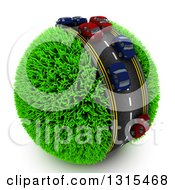 Poster, Art Print Of 3d Road With Cars In Traffic Around A Grassy Planet On White