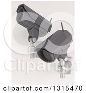Poster, Art Print Of 3d Two Black Hd Cctv Security Surveillance Cameras Mounted On A Wall On Off White 2