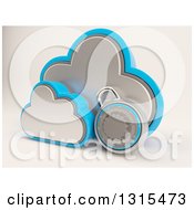 Poster, Art Print Of 3d Cloud Drive And Combination Lock Icon On Shaded White