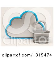 3d Cloud Drive And Padlock Icon On Shaded White