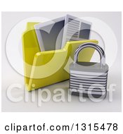 Poster, Art Print Of 3d Yellow File Folder With Documents And Padlock On Shaded White