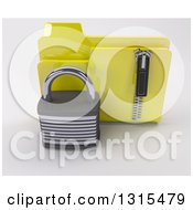 Clipart Of A 3d Yellow File Folder With A Zipper And Padlock On Shaded White Royalty Free Illustration by KJ Pargeter
