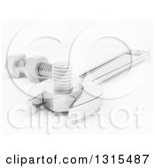Clipart Of A 3d Wrench Nuts And Bolts On A Shaded White Background Royalty Free Illustration by KJ Pargeter
