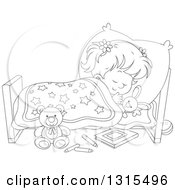 Poster, Art Print Of Cartoon Black And White Girl Sleeping Peacefully In A Bed