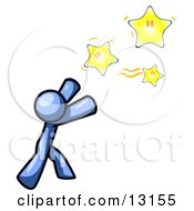 Blue Man Reaching For The Stars Clipart Illustration