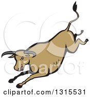 Retro Cartoon Styled Running Brown Texas Longhorn Bull