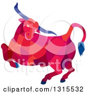 Clipart Of A Retro Low Poly Angry Red Geometric Texas Longhorn Steer Bull Royalty Free Vector Illustration by patrimonio