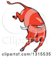 Poster, Art Print Of Retro Cartoon Styled Running Red Texas Longhorn Bull