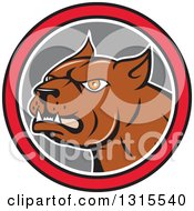 Cartoon Brown Pitbull Guard Dog In A Red Black White And Gray Circle