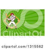 Poster, Art Print Of Cartoon Batting White Male Baseball Player And Green Rays Background Or Business Card Design