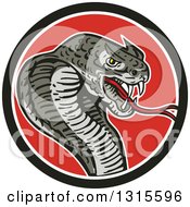 Poster, Art Print Of Cartoon Attacking Cobra Snake In A Black White And Red Circle