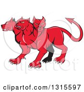 Poster, Art Print Of Cartoon Red Three Headed Cerberus Devil Dog Hellhound Monster