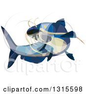 Poster, Art Print Of Retro Low Poly Geometric Blue Catfish Swimming