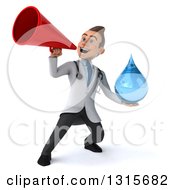 Clipart Of A 3d Young Brunette White Male Doctor Holding A Water Droplet And Announcing With A Megaphone Royalty Free Illustration