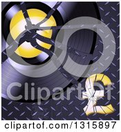 Poster, Art Print Of Shattered Vinyl Record Album And Pound Currency Symbol On Diamond Plate Metal