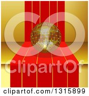 3d Gold Disco Ball On Red Striped Steps Over Yellow