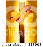 Golden Cross With An Aged Banner Over Flares