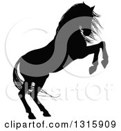Clipart Of A Black Silhouetted Horse Rearing Royalty Free Vector Illustration