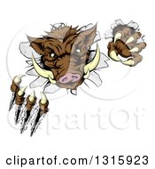 Clipart Of A Brown Boar Monster Slashing Through A Wall Royalty Free Vector Illustration