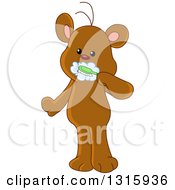Poster, Art Print Of Cartoon Cute Teddy Bear Brushing His Teeth