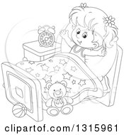 Poster, Art Print Of Cartoon Black And White Girl Stretching In Her Bed After Waking Up